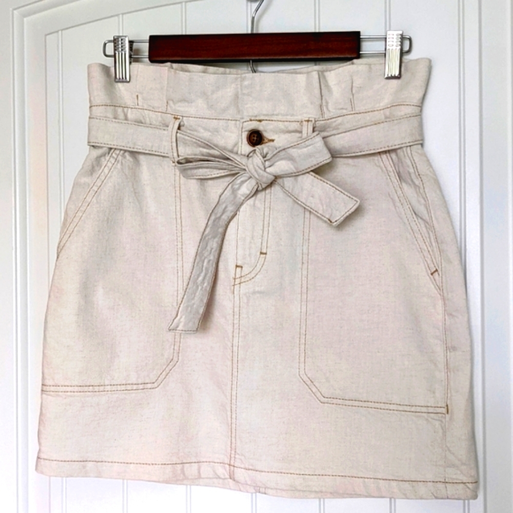 Sz4, EUC, Free People Denim PaperBag Skirt Cream